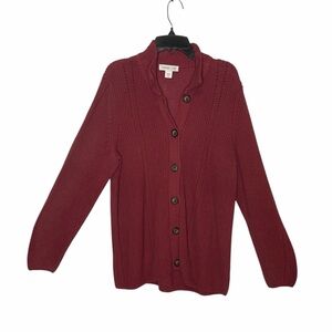 COLDWATER CREEK WOMENS BURGUNDY SHAKER DETAIL BUTTON CARDIGAN SIZE MEDIUM